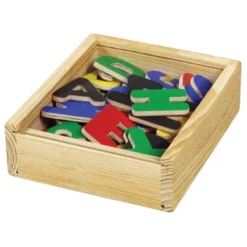 Alfabeto in legno magnetico con cassetta 52 pz