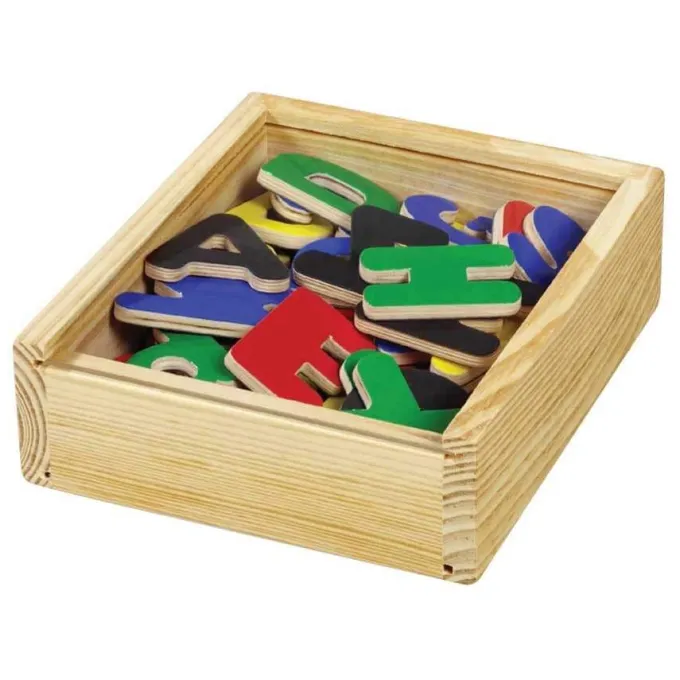 Alfabeto in legno magnetico con cassetta 52 pz