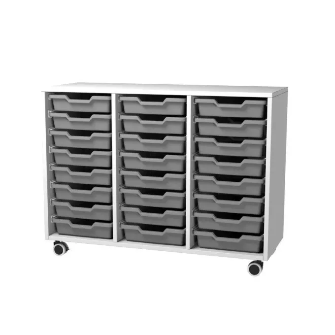 Cassettiera 3 vani bianco latte e 24 cassette basse grigie
