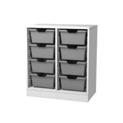 Cassettiera 2 vani bianco latte - 8 cassette grigie - base