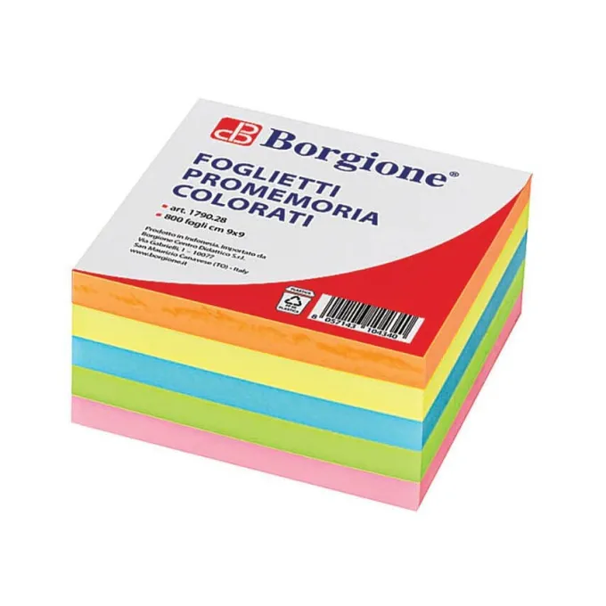 Cubo foglietti promemoria colorati cm 9x9 800 fogli