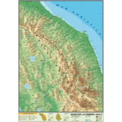 Marche e umbria -carta geografica bifacciale politica fisica