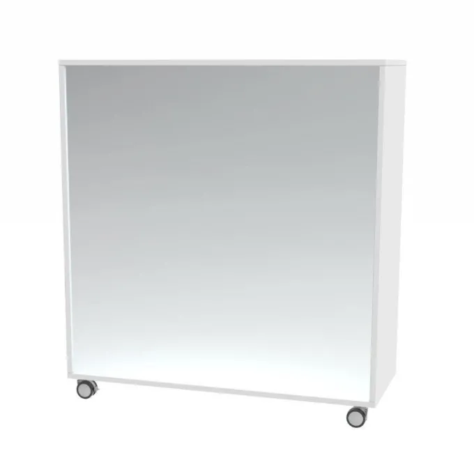 Mobile con specchio - bianco latte 3 vani - base con ruote