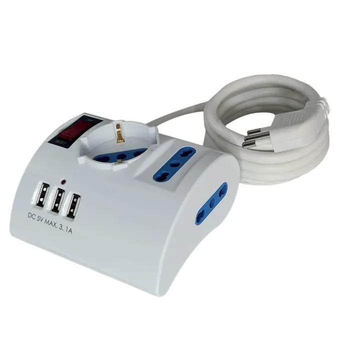 Multipresa 5 posti+2 usb con interruttore