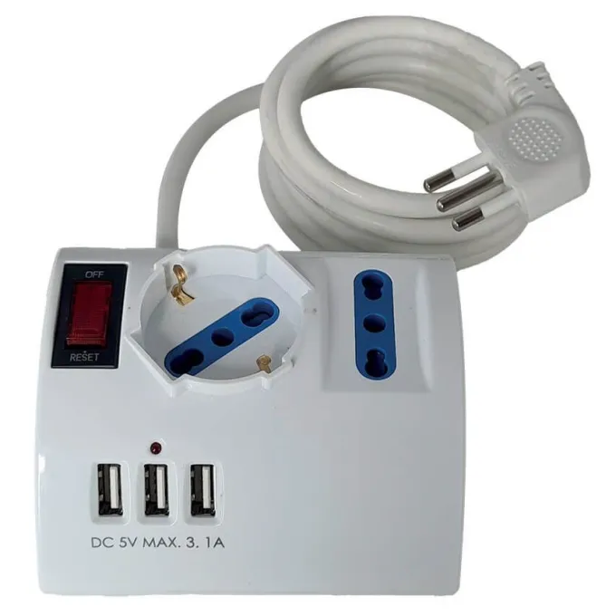 Multipresa 5 posti+2 usb con interruttore