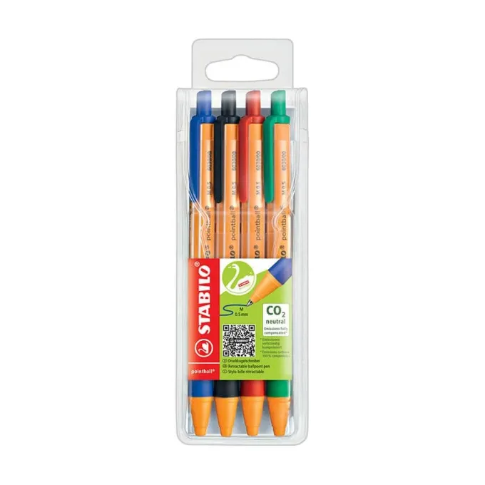 Penna a scatto pointball stabilo 4 pezzi in 4 colori