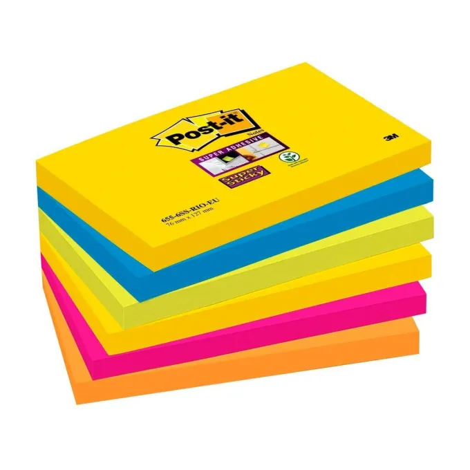 Post-it super sticky cm 7.6x12.7 - 6 pezzi colori rio