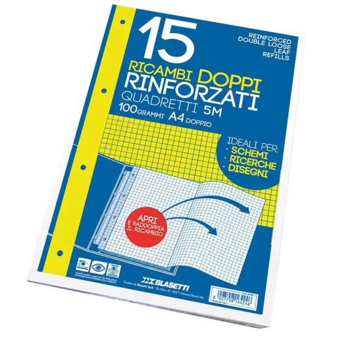 Ricambi doppi per raccoglitori quadretti mm 5 - 15 fogli