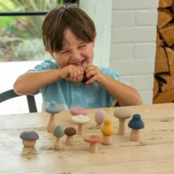 Set funghi del bosco in legno e silicone