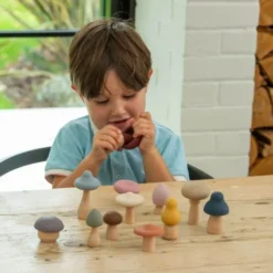 Set funghi del bosco in legno e silicone
