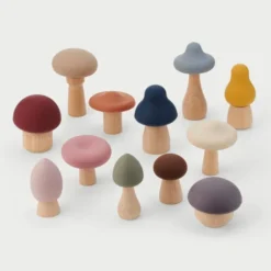Set funghi del bosco in legno e silicone