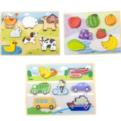 Set 3 incastri facilitati legno -veicoli fattoria e frutta