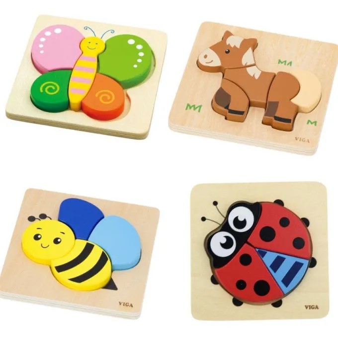 Set 4 puzzle in legno ad incastro - animali