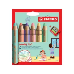 Stabilo woody 3 in 1 - 6 pezzi + 1 temperone