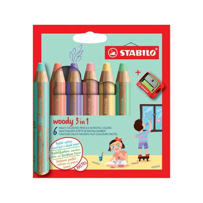 Stabilo woody 3 in 1 - 6 pezzi + 1 temperone