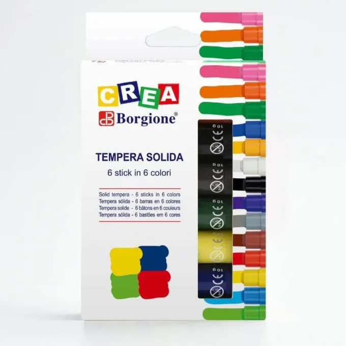 Tempera solida in stick borgione - 6 colori da 10 grammi