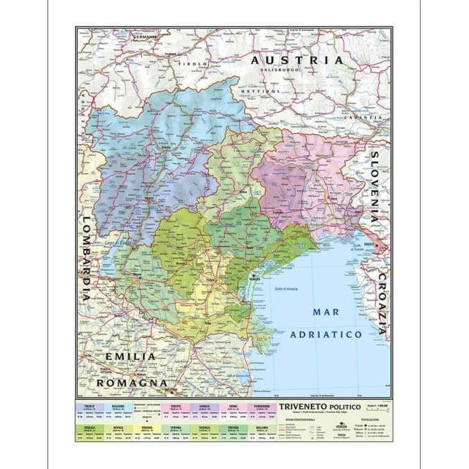 Triveneto - carta geografica bifacciale politica fisica